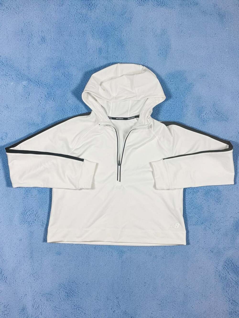 New Balance Women's White 1/4 Zip Pullover Hoodie with Black Accents Size M